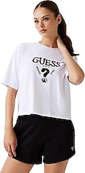 Guess Logo V4YI06I3Z14 Kısa Kollu Bisiklet Yaka Kadın Tişört