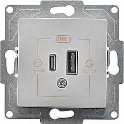 Günsan Eqona Gümüş Çerçevesiz 2 Çıkışlı Type C + Type A USB Şarj Prizi