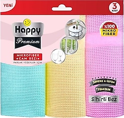 Happy Premium Mikrofiber Sihirli Cam Bezi 3'lü