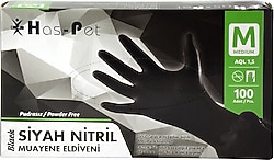 Has-Pet Pudrasız Siyah Nitril Orta Boy (M) 100'lü Muayene Eldiveni