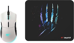 Havit Gamenote MS1037CM Beyaz RGB Optik Kablolu Oyuncu Mouse + Mouse Pad