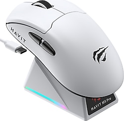 Havit M5 Pro Beyaz Şarjlı Optik Kablolu/Kablosuz Oyuncu Mouse