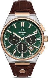 Hislon Masterwork MS136T-15KR Deri Kordon Kahverengi-Yeşil Erkek Kol Saati