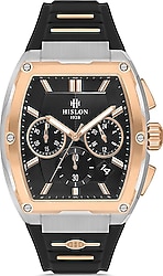 Hislon Masterwork MS151T-04BR Silikon Kordon Siyah-Rose Gold Erkek Kol Saati