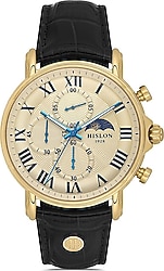 Hislon Timeless TM112G-08BG Deri Kordon Siyah-Altın Erkek Kol Saati