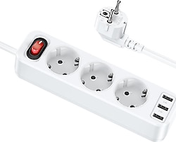Hoco NS2 Anahtarlı USB'li 1.8 m 3'lü Akım Korumalı Priz