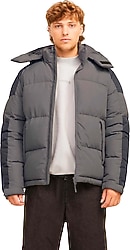 Jack&Jones Aero 12260428 Kapüşonlu Gri Erkek Şişme Mont