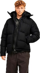 Jack&Jones Aero 12260428 Kapüşonlu Siyah Erkek Şişme Mont