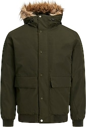 Jack&Jones Champ 12236822 Kapüşonlu Kürklü Haki Erkek Mont