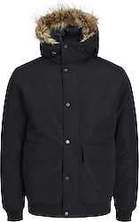 Jack&Jones Champ 12236822 Kapüşonlu Kürklü Siyah Erkek Mont