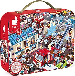 Janod Çantalı Yuvarlak Puzzle ve Bulmaca İtfaiyeci 208 Parça
