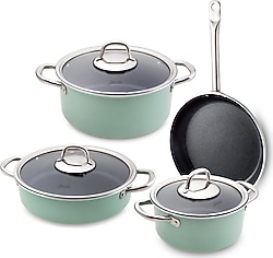 Jumbo Mint Green 7 Parça Granit Tencere Seti