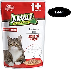 Jungle Pouch Dana Etli Soslu 100 gr 3'lü Yetişkin Kedi Konservesi