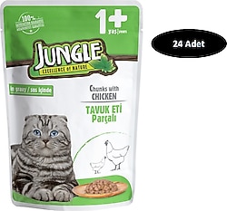 Jungle Pouch Tavuk Parçalı Jöleli 100 gr 24'lü Yetişkin Kedi Konservesi