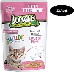 Jungle Pouch Tavuk Parçalı Jelli 100 gr 12'li Yavru Kedi Konservesi