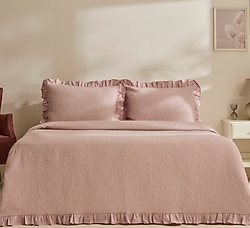Karaca Home Branley Fırfırlı Pudra Çift Kişilik Yatak Örtüsü Seti