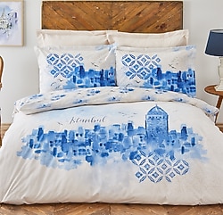 Karaca Home Galata %100 Pamuk Çift Kişilik Nevresim Takımı Mavi