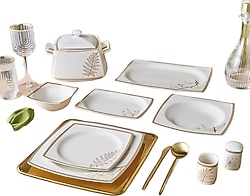 Karaca Square Bone Hazel Kare 60 Parça 12 Kişilik Yemek Takımı