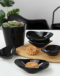 Keramika Dalga 12 cm 6'lı Çerezlik Sosluk Siyah