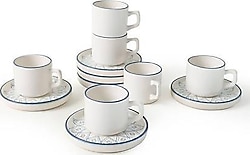 Keramika Floral Waves Stackable 6 Kişilik Çay Fincan Takımı