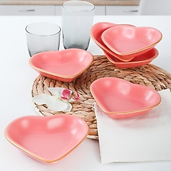 Keramika Kalp Altın Fileli Mat 14 cm 6 Adet Çerezlik Pembe