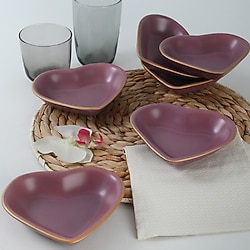 Keramika Kalp Altın Fileli Mat 14 cm 6 Adet Çerezlik Violet