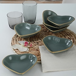 Keramika Kalp Altın Fileli Mat 14 cm 6 Adet Çerezlik Yeşil