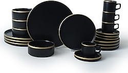 Keramika Stackable Mat Siyah 20 Parça 6 Kişilik Yemek Takımı