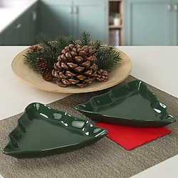 Keramika Yeşil Çam Kayık Tabak 22 cm 2 Adet