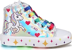Kiko Kids Pames Unicorn Gümüş Işıklı Kız Bebek Ayakkabı
