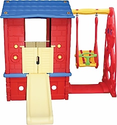 King Kids KH-2020 Kaydıraklı Salıncaklı Kırmızı-Mavi Oyun Evi