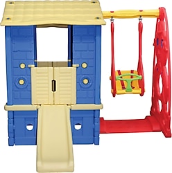 King Kids KH-2020 Kaydıraklı Salıncaklı Mavi-Krem Oyun Evi