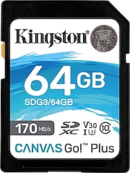 Kingston Canvas Go Plus 64 GB SDXC 170 MB/s C10 UHS-I U3 V30 SDG3/64GB SD Kart