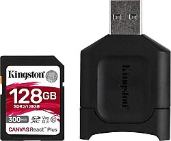 Kingston Canvas React Plus SDR2/128GB Class 10 UHS-II U3 V90 128 GB Hafıza Kartı + MLP SD Kart Reader