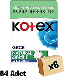 Kotex Natural Gece 14'lü 6 Adet Hijyenik Ped