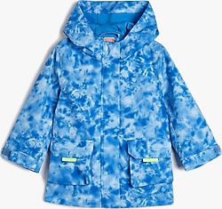 Koton 4SMB20003TW Mavi Batik Desenli Kapüşonlu Erkek Bebek Mont