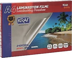 Kraf A4 75 Micron 100'lü Parlak Laminasyon Filmi