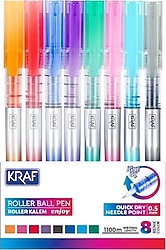 Kraf Enjoy 0.5 mm 8'li İğne Uçlu Roller Kalem