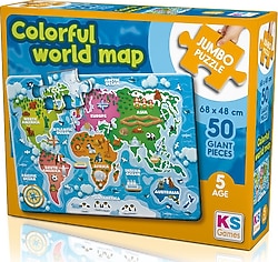 KS Games Colorful World Map Jumbo 50 Parça Puzzle