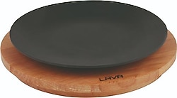Lava Döküm Yuvarlak Servis Tabağı ve Kayın Servis Ahşabı 21 cm