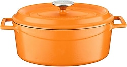 Lava Spring Oval Turuncu Yekpare Kulplu 21x27 cm Döküm Tencere