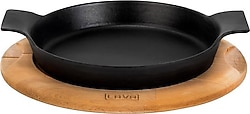 Lava Yuvarlak Yekpare Kulplu Ahşap Altlıklı 18 cm Demir Döküm Sahan