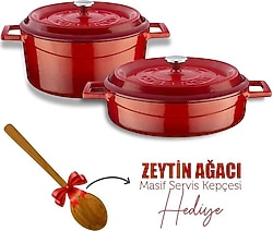 Lava Yuvarlak Kırmızı 5 Parça Derin Sığ Döküm Tencere Seti