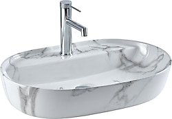 Lena E-2114M1 Tezgah Üstü Beyaz Mermer Desenli Lavabo