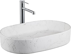 Lena E-W1202M8 Tezgah Üstü Mat Beyaz Mermer Desenli Lavabo