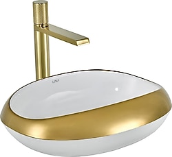 Lena EY-4710A Tezgah Üstü Parlak Beyaz Altın Lavabo