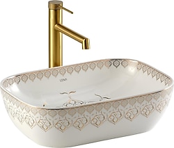 Lena EY-7033 Tezgah Üstü Beyaz Altın Lavabo