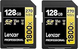 Lexar Gold Series 1800x LSD1800128G-B2NN Class 10 UHS-II U3 V60 128 GB 2'li Hafıza Kartı