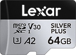 Lexar Professional Silver Plus LMSSIPL064G Class 10 UHS-I U3 A2 V30 64 GB Micro SD Kart