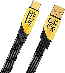 LinkTech K470 Mecha Style 1.2 m Sarı USB to Type-C Hızlı Şarj Kablosu